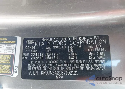 2014 Kia Soul z USA, uszkodzony, nr VIN KNDJN2A25E7102121